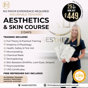 Aesthetics & Skin Course <br> 2 Day <span class="d-block fw-normal"> Training Course</span><span class="d-block fw-normal"> (No Experience Required)</span><span style="color:#008000">Save 25% on this Course</span>